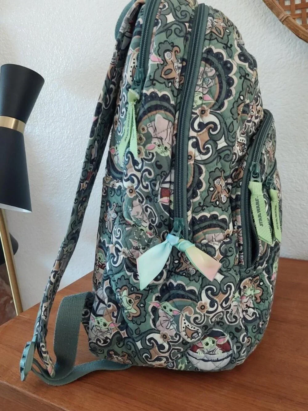 Vera Bradley Star Wars Grogu medallion backpack with repeating cartoon character
